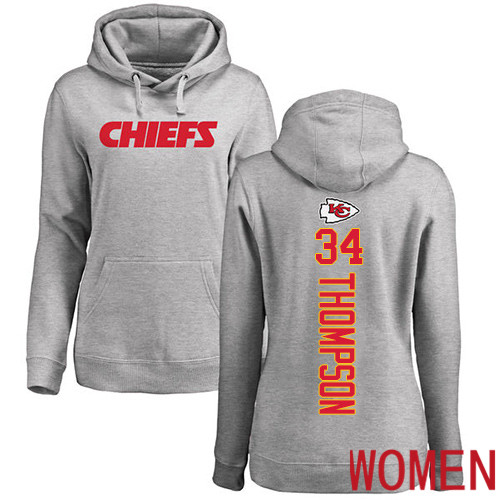 Women Football Kansas City Chiefs 34 Thompson Darwin Ash Backer Pullover Hoodie